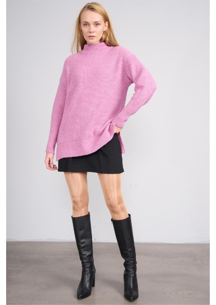 Çetinkaya Miya Mira Modest 8630 Kadın Dik Yaka Akrilik Yırtmaçlı Triko Kazak Leylak modelleri