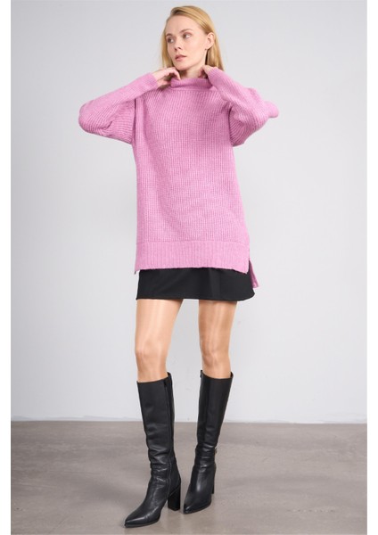 Çetinkaya Miya Mira Modest 8630 Kadın Dik Yaka Akrilik Yırtmaçlı Triko Kazak Leylak fırsatları