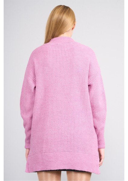 Çetinkaya Miya Mira Modest 8630 Kadın Dik Yaka Akrilik Yırtmaçlı Triko Kazak Leylak