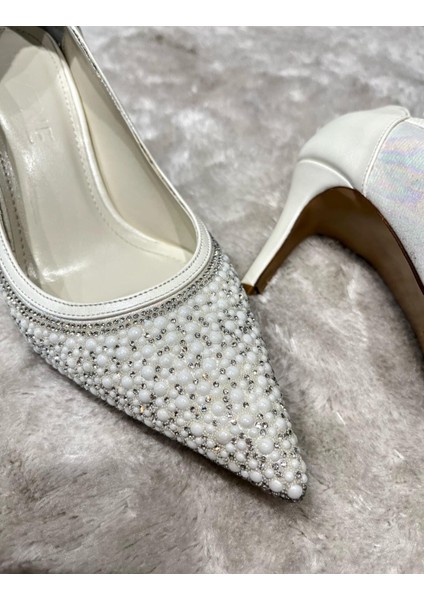 Amara Inci ve Taş Işlemeli 7 cm Topuklu Gelin Ayakkabısı