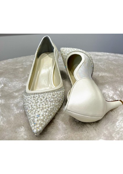 Amara Inci ve Taş Işlemeli 7 cm Topuklu Gelin Ayakkabısı modelleri