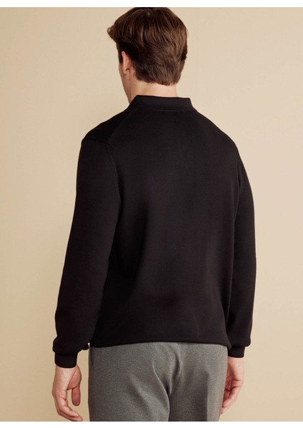 Polo Yaka Standart Siyah Erkek Kazak BBFW25MKL003 indirimleri