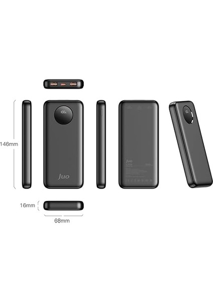 10000MAH 22.5W Dijital LED Ekranlı Taşınabilir Hızlı Şarj Cihazı Powerbank Siyah modelleri