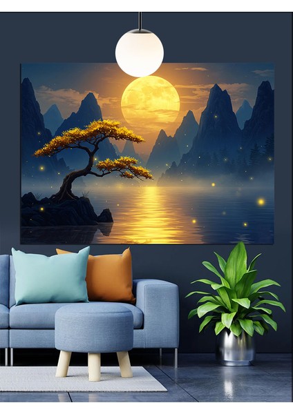 Dolunayda Denize Yansıyan Ağaçlar Dekoratif Kanvas - Mdf Ahşap Tablo fırsatları