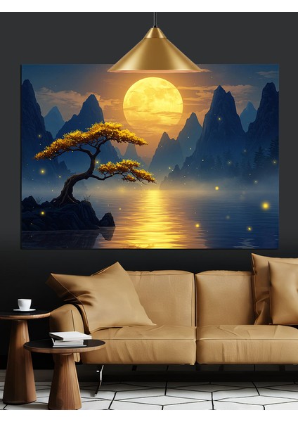 Dolunayda Denize Yansıyan Ağaçlar Dekoratif Kanvas - Mdf Ahşap Tablo indirimleri