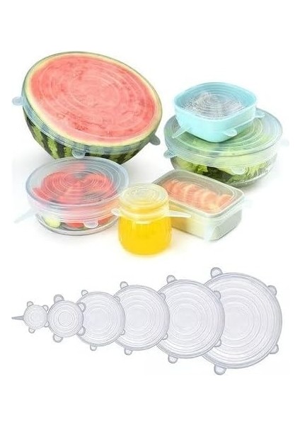 Concept Tazeliği Koruyan Elastik Silikon Streç Kapak Esnek Silikon Strech Saklama Kabı Kapakları 6&apos;lı