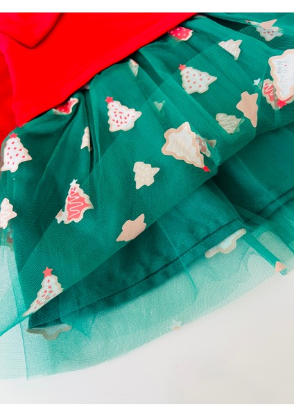 Kız Çocuk Büyük Fiyonk Detaylı Noel Yılbaşı Temalı Kırmızı Elbise ve Taç Takım fırsatları