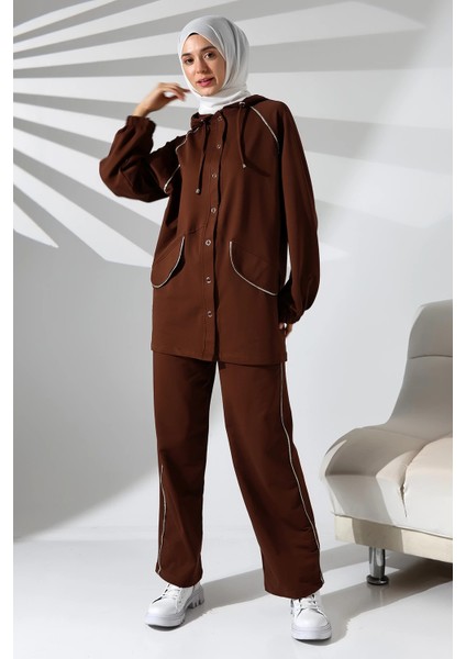 Kadın Mevsimlik Penye Alt Üst Spor ve Rahat Kahverengi Ikili Tunik Pantolon Şık Tesettür Takım fiyatları