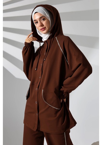 Kadın Mevsimlik Penye Alt Üst Spor ve Rahat Kahverengi Ikili Tunik Pantolon Şık Tesettür Takım indirimleri