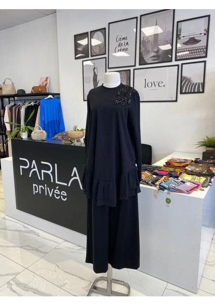 Şifon Detaylı Ikili Takım Siyah