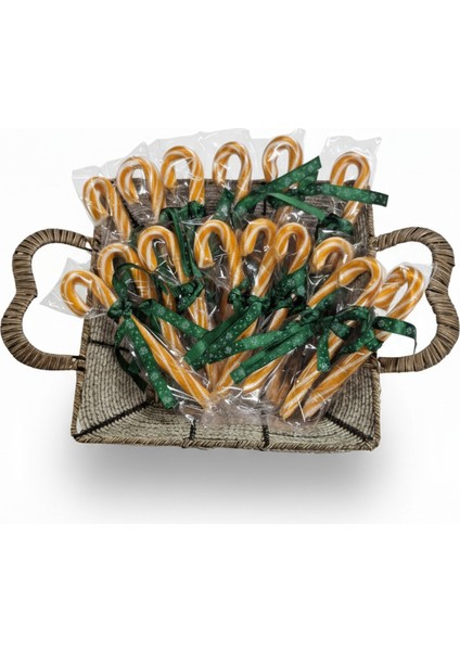 Yılbaşı Baston Şeker 5 Adet Turuncu Beyaz Portakal Aromalı Hediyelik