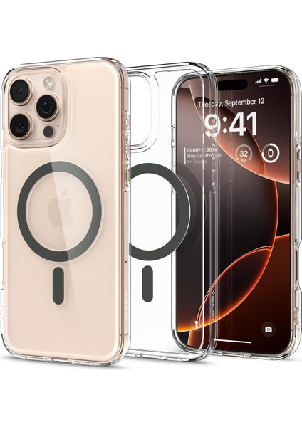 16 Pro Max ile Uyumlu Ince Magsafe Kılıf Ultra Hybrid Sararma Karşıtı Duraclear Hava Kanalı Teknolojisi Askeri Sınıf Koruma Magfit Graphite Şeffaf Kapak - ACS07999