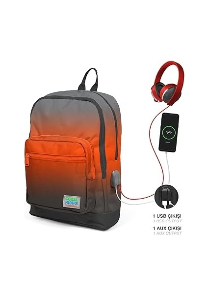 High Siyah Turuncu Gradyan USB Soketli Üçlü Ilkokul Çanta Seti - Erkek Çocuk modelleri