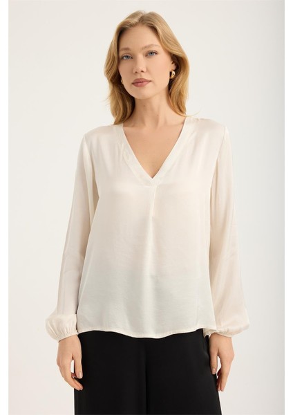 V Yaka Kolucu Lastikli Bluz