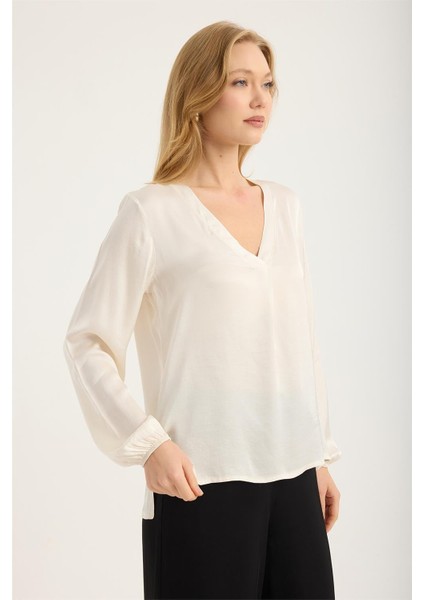 V Yaka Kolucu Lastikli Bluz modelleri