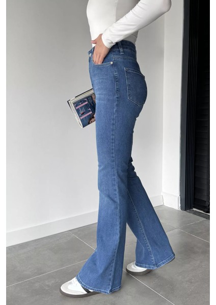 Kadın Yüksek Bel Ispanyol Paça Jean Kot Pantolon P-00018901