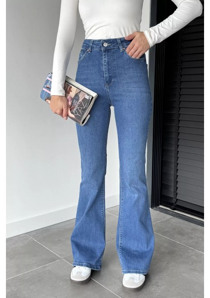Kadın Yüksek Bel Ispanyol Paça Jean Kot Pantolon P-00018901 fiyatları