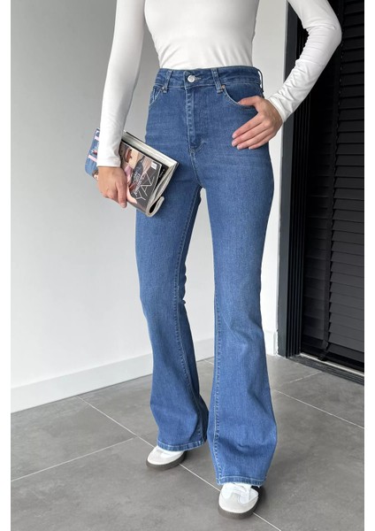 Kadın Yüksek Bel Ispanyol Paça Jean Kot Pantolon P-00018901 fırsatları