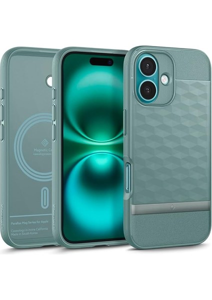 Caseology iPhone 16 ile Uyumlu Magsafe Kılıf Parallax Mag Hava Kanalı Teknolojisi Askeri Sınıf Koruma Sage Green 3 Boyutlu Tasarım Kapak - ACS08233