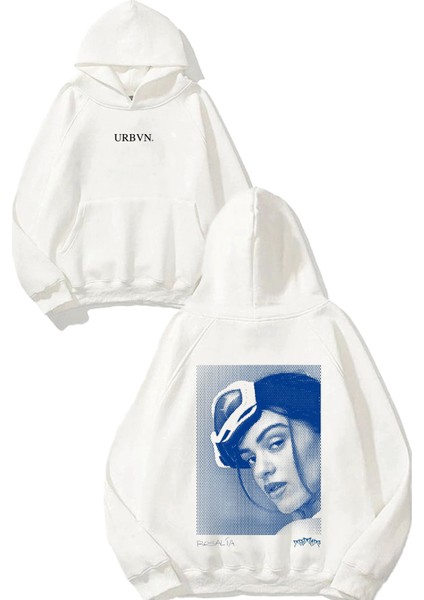Rosalia Tasarım Baskılı Oversize Beyaz Kapüşonlu Sweatshirt