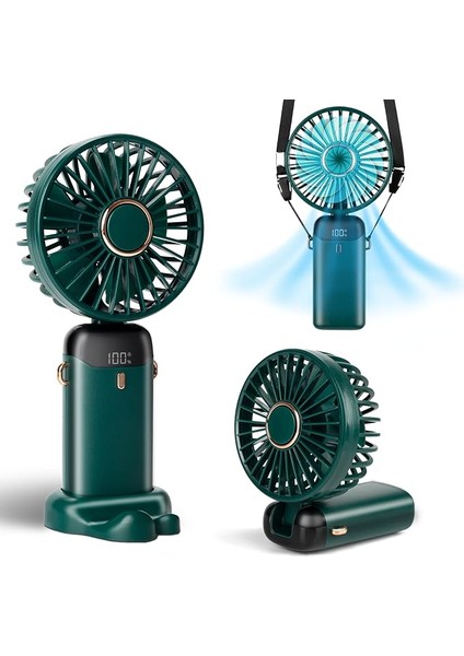 El Vantilatörü, Mini Fan Tip-C Şarj Edilebilir, LED Ekranlı 4000MAH Pille Çalışan Fan, 90° Katlanabilir, 5 Hızlı Rüzgar, Elde Taşınabilir/boyun/masa 3'ü 1 Arada Kişisel Fan, Kadınlar Için