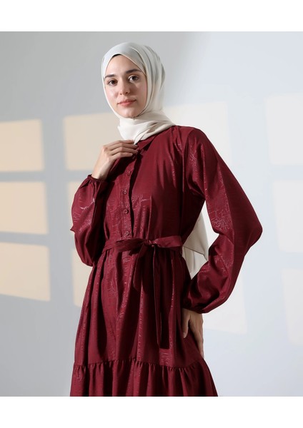 Kadın 100% Pamuk Viskon Desenli Bordo Tesettür Elbise indirimleri