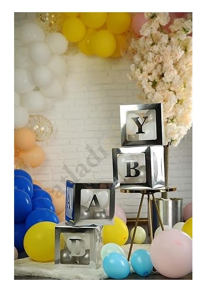 Gitti 33 Parça Baby Yazılı Şeffaf Kutu ve Balon Seti (Gümüş) fiyatları