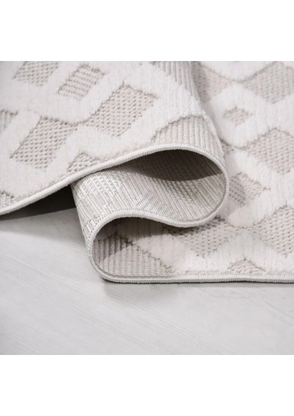 Hacinas Geometrik Krem Polyester Kaydırmaz Tabanlı Makine Halısı fırsatları