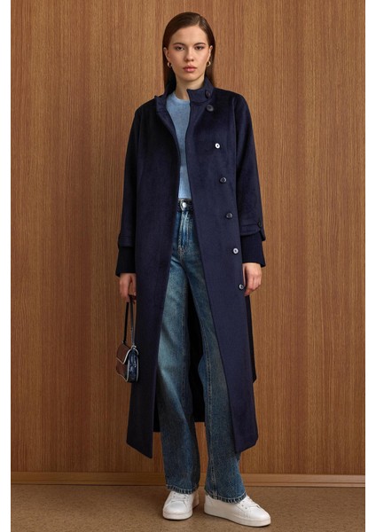 Hakim Yaka Ribana Detaylı Uzun Moher Kaban Lacivert 3160