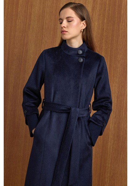 Hakim Yaka Ribana Detaylı Uzun Moher Kaban Lacivert 3160 modelleri