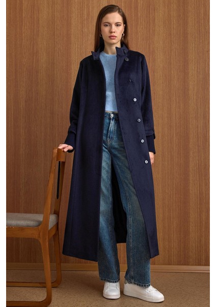 Hakim Yaka Ribana Detaylı Uzun Moher Kaban Lacivert 3160 fırsatları