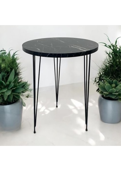 Tekli Yuvarlak Zigon Sehpa (Seyah Mermer) Metal Tel Ayak fiyatları