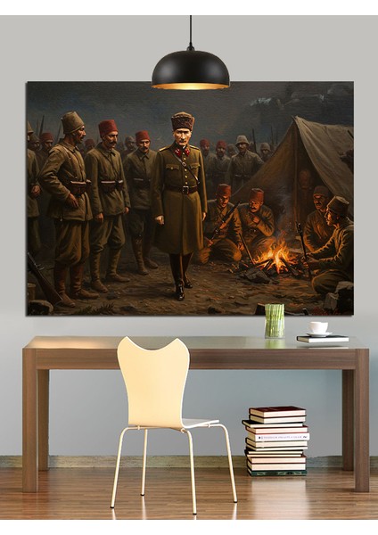 Mustafa Kemal Atatürk ve Askerler Dekoratif Kanvas - Mdf Ahşap Tablo