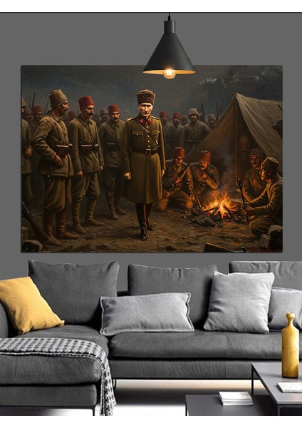 Mustafa Kemal Atatürk ve Askerler Dekoratif Kanvas - Mdf Ahşap Tablo fırsatları