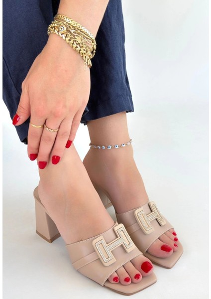 Erew Bej Cilt Topuklu Terlik