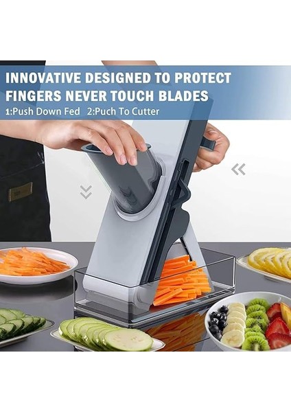 Home Profesyonel Basmalı Rende Doğrayıcı – 3 Bıçaklı Paslanmaz Çelik Kesme, Mandolin Doğrama ve Rendeleme Aleti – Sebze, Meyve, Peynir, Salata ve Pratik Mutfak Kullanımı Için Ergonomik Tasarım modelleri