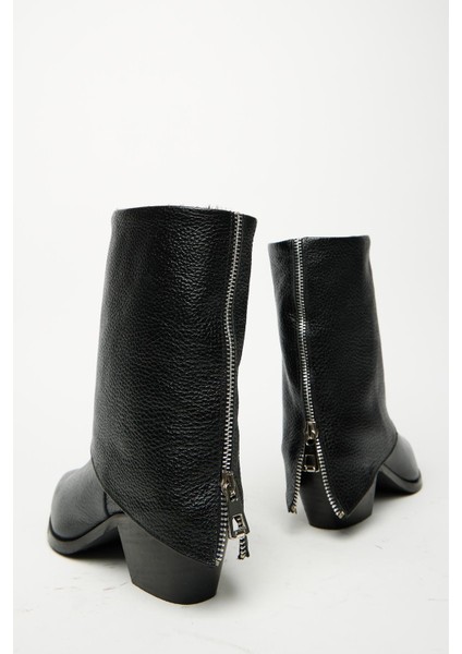 Siyah Kadın Fermuarlı Sivri Burun Kalın Topuklu Kışlık Bot indirimleri