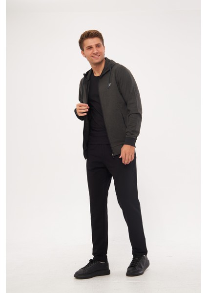 Erkek Pamuklu Tam Fermuarlı Kapüşonlu Eşofman Takımı Haki 5296-H fiyatları