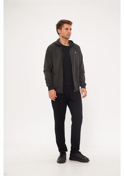 Erkek Pamuklu Tam Fermuarlı Kapüşonlu Eşofman Takımı Haki 5296-H modelleri