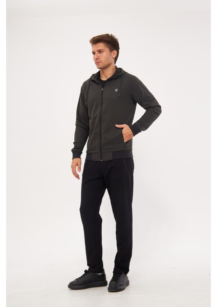 Erkek Pamuklu Tam Fermuarlı Kapüşonlu Eşofman Takımı Haki 5296-H fırsatları