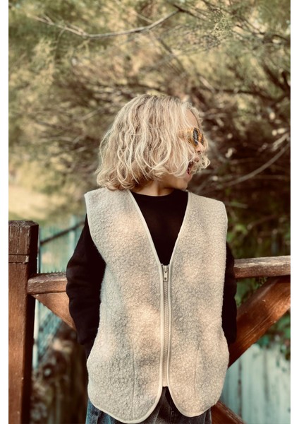Unisex Çocuk Fermuarlı Cepli Peluş Yelek