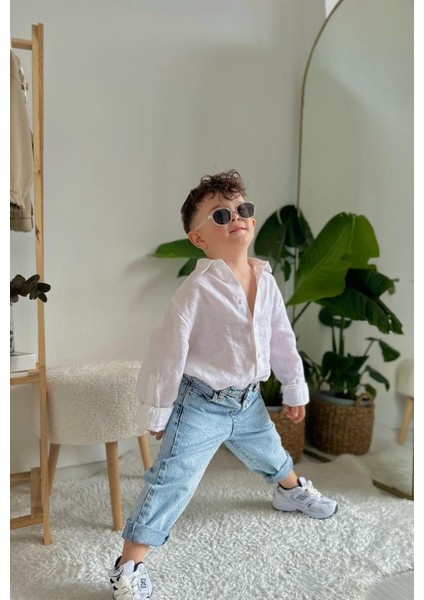 Unisex Çocuk Bol Kesim Jean Pantolon