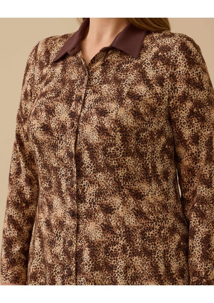 10002521314009 Önden Düğmeli Desenli Günlük Elbise modelleri