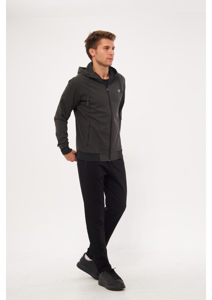 Erkek Pamuklu Tam Fermuarlı Kapüşonlu Eşofman Takımı Haki 5296-H indirimleri