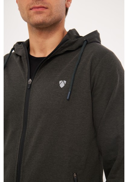 Erkek Pamuklu Tam Fermuarlı Kapüşonlu Eşofman Takımı Haki 5296-H