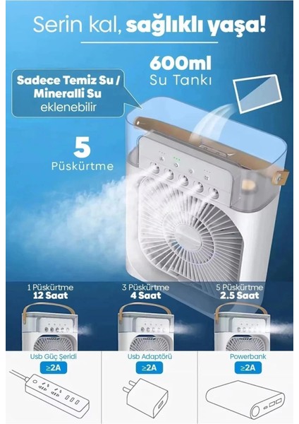 Buğz Taşınabilir Işıklı 5 Spreyli Vantilatör Buzlu Buharlı Vantilatör Mini Fan Nemlendirici fiyatları