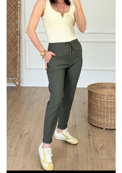 Kadın Full Likralı Beli Bağçıklı Süper Rahat Duble Paça Bilek Boy Üst Düzey Pantolon fırsatları