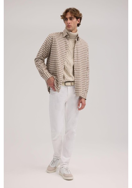 Kahve Classic Fit Kareli %100 Pamuk Gömlek fiyatları