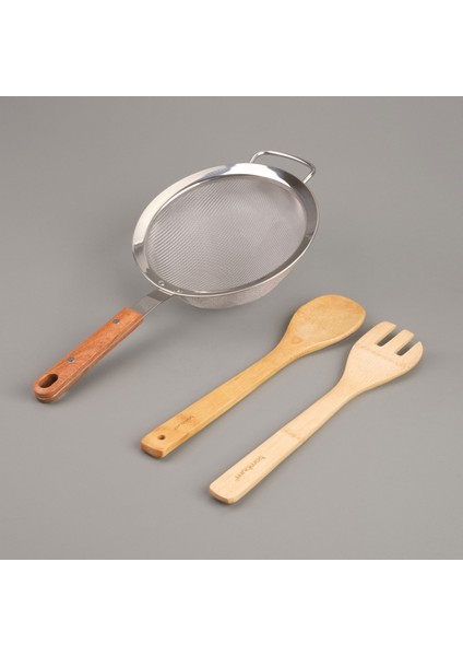 Ahşap Saplı Süzgeç - Gri / Kahverengi - 19 cm fiyatları