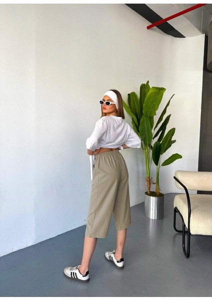 Kadın Yüksek Bel Keten Görünümlü %100 Pamuk Kapri W204-32 modelleri